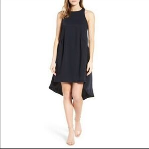 PLEIONE Ruffled Sleeveless Hi-Low Shift Dress Navy Blue Ethereal Flowy Sz M